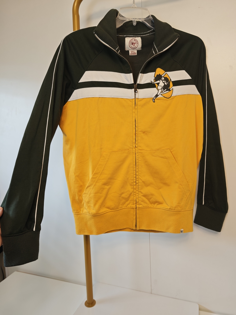Green Bay Packers Throwback 47 Brand Track Jacket Mens Small Green Yellow Zip